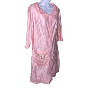 VTG House Coat Modern Size 12 Pink Buzz About Telephone Snap Front Pocket USA